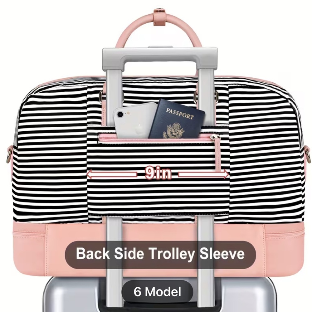 WEEKENDER STRIPED CANVAS TRAVEL TOTE BAG SET with SHOE COMPARTMENT NWT - Picture 8 of 9